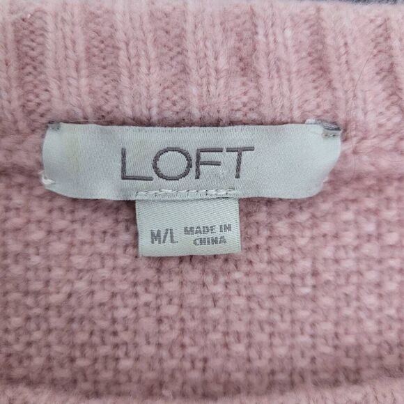 Loft Womens M/L Pullover Wool Blend Sweater Pink Short Sleeve Crewneck Textured - Picture 4 of 6
